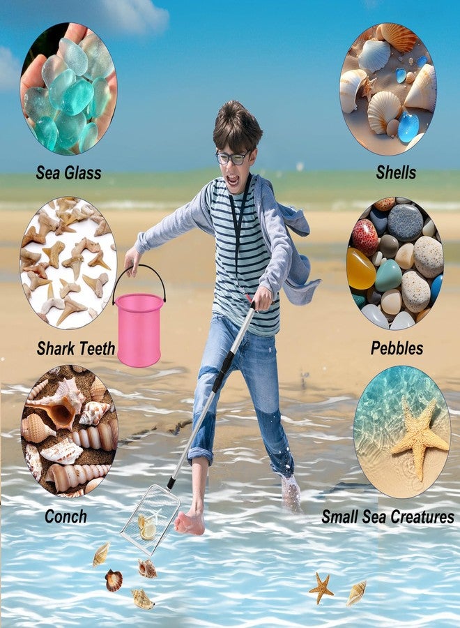 Waybas 4pcs Shelling Scooper Tools for Beach, Adjustable Shark Tooth Sand Sifter with Mesh Shell Collecting Bag Foldable Beach Bucket Beach Scoop Shovel Toys for Adults Kids Picking Seashell Rock Hunting(P) - Image 5
