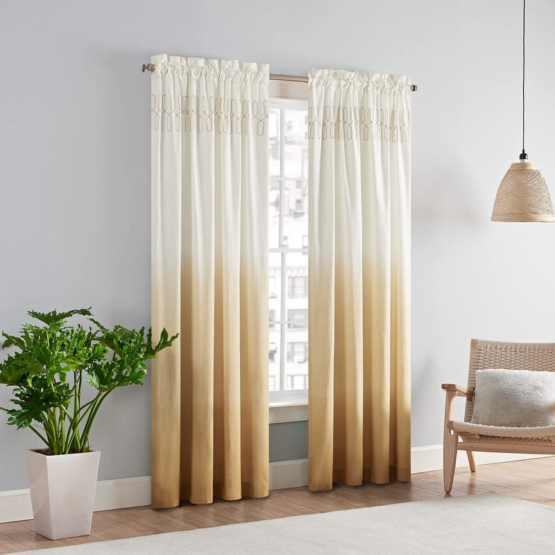 VUE Arashi Modern Boho Decorative Ombre Rod Pocket Window Curtain for Living Room 1 Panel 52 in x 95 in Gold