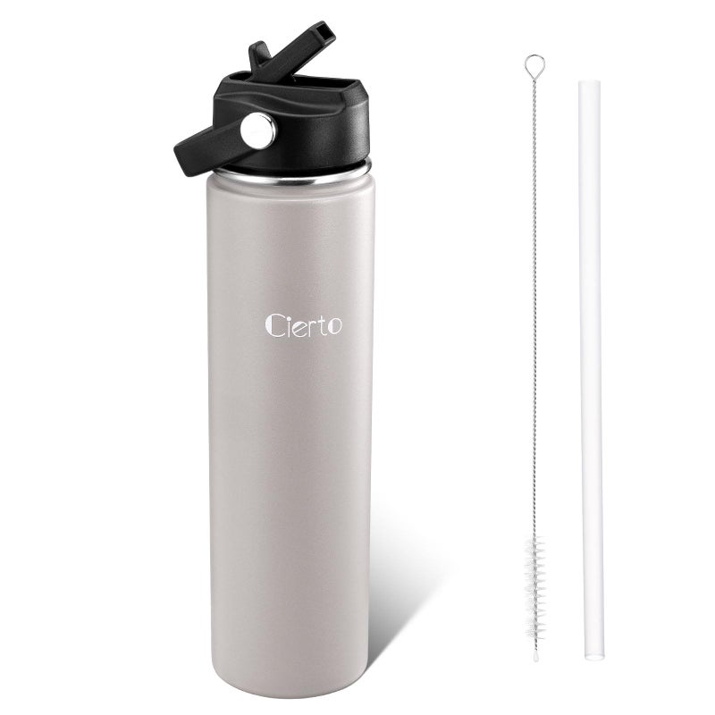 Cierto 24 oz Insulated Water Bottle with Straw, Stainless Steel Double Wall Vacuum Water Bottles with Leakproof Lid for Men Women, School Boys Girls, Fits in Car Cup Holder, Gym, Office, BPA Free -G - Image 1