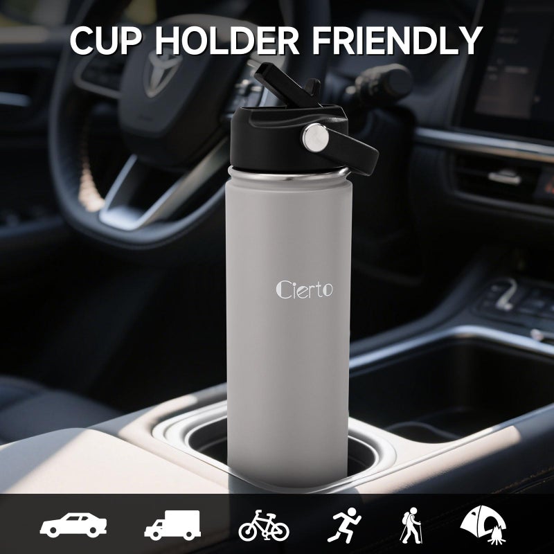 Cierto 24 oz Insulated Water Bottle with Straw, Stainless Steel Double Wall Vacuum Water Bottles with Leakproof Lid for Men Women, School Boys Girls, Fits in Car Cup Holder, Gym, Office, BPA Free -G - Image 2