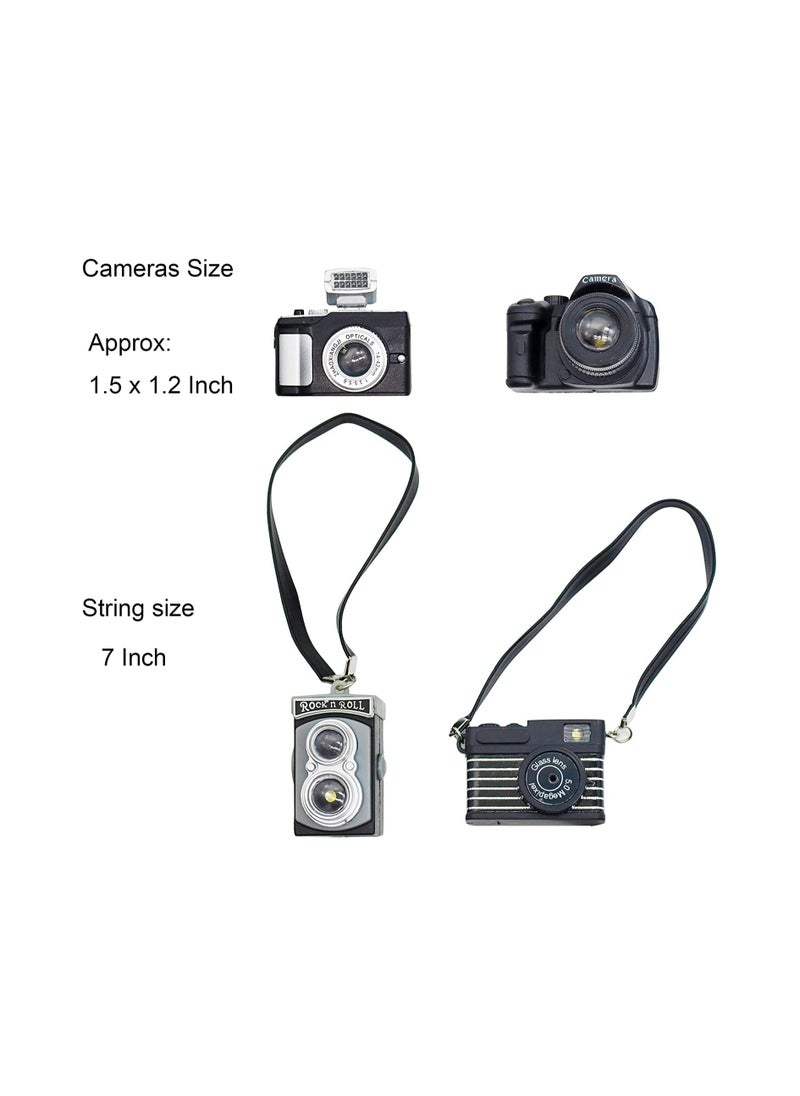 SYOSI Mini Camera for Dolls, 1:4 Scale Miniature SLR Camera Mini Camera Ornament with Flash and Shutter Sound, Vintage Camera Model Digital SLR Camera, 4 Pcs  - Image 2