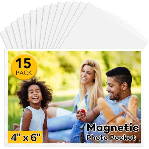 YixangDD 15 Pack Magnetic Picture Frame, 4 x 6 Inches Fridge Magnetic Photo Frames, Magnetic Photo Frames for Refrigerator, Home, School, Office (White) - Image 1