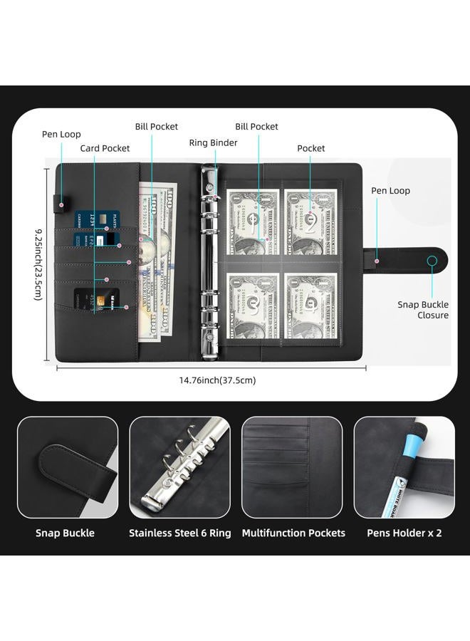 DONBAO 100 Envelopes Money Saving Challenge Binder, A5 Budget Binder with Envelopes and Challenge Tracker, 2024 New Savings Challenges Planner Book to Save $500, $1000, $5050, $10000 (Pure Black) - Image 4