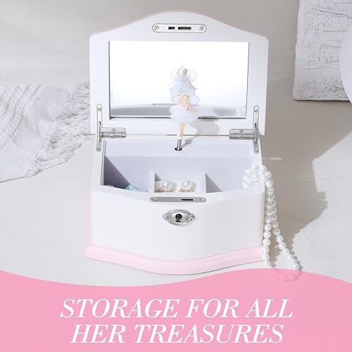 Jozen Gift Medium Ballerina Musical Jewelry Box with Mirror for Girls,Kid's Jewelry Storage Music Chest- (white/pink) - Image 5