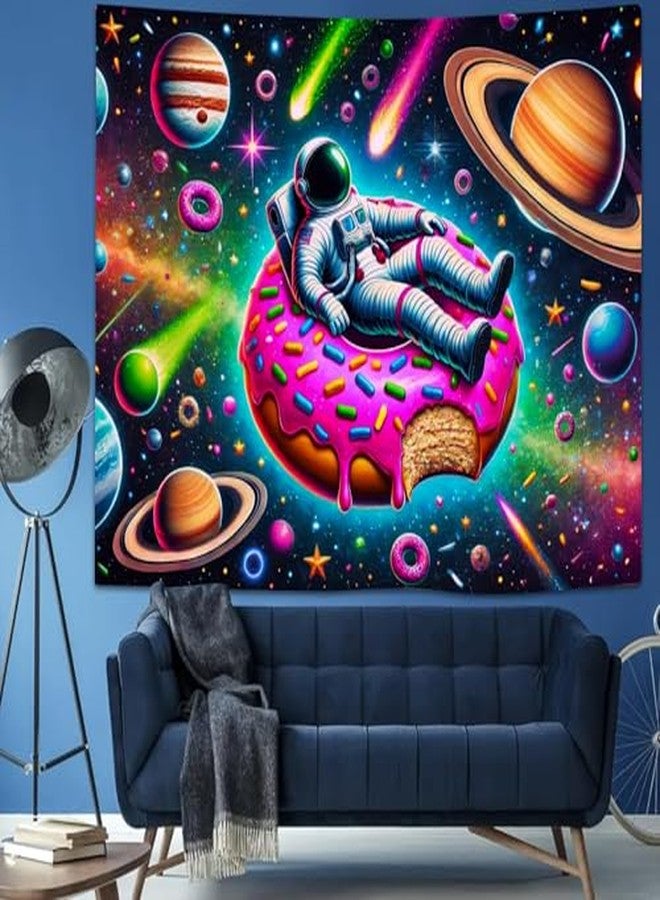 BlissYard Neon Astronaut Donut Black Light Tapestry UV Reactive Space Art Wall Hanging Colorful Fun Space Wall Art for Living Room Bedroom Dorm Party Cool Decor 78x59 Inch - Image 3