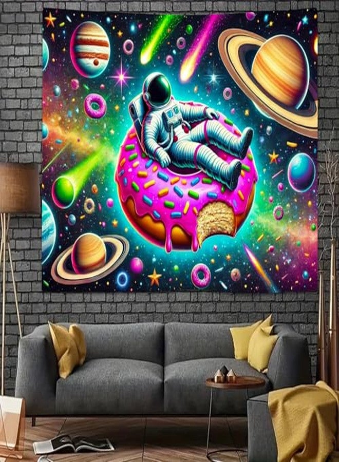BlissYard Neon Astronaut Donut Black Light Tapestry UV Reactive Space Art Wall Hanging Colorful Fun Space Wall Art for Living Room Bedroom Dorm Party Cool Decor 78x59 Inch - Image 4