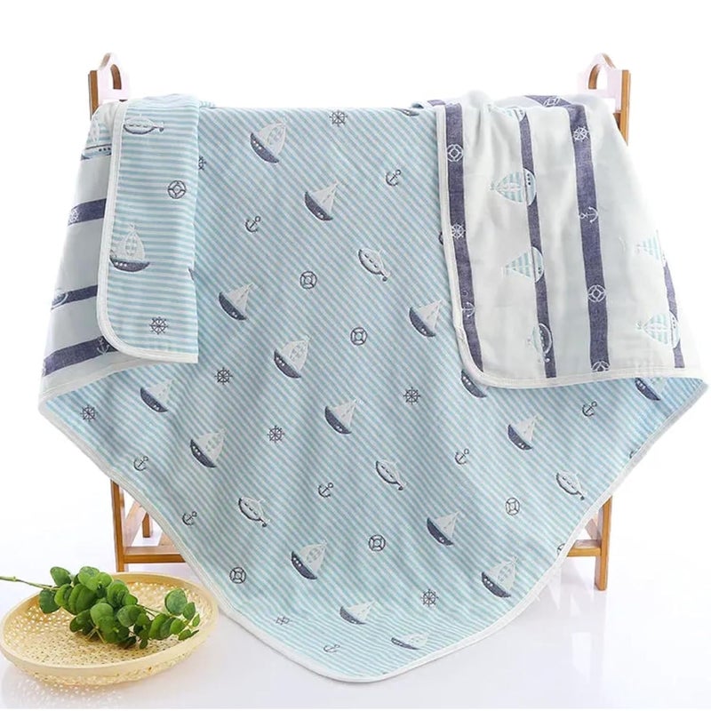 MumsLap Baby Muslin Blanket for Newborn | 6 Layer Gauze Cotton | Soft Swaddle Wrap Blanket/Quilt/Bath Towel/Nursing Cover/Crib Blankets for Boys and Girls (Sky Blue), 200 tc - Image 1