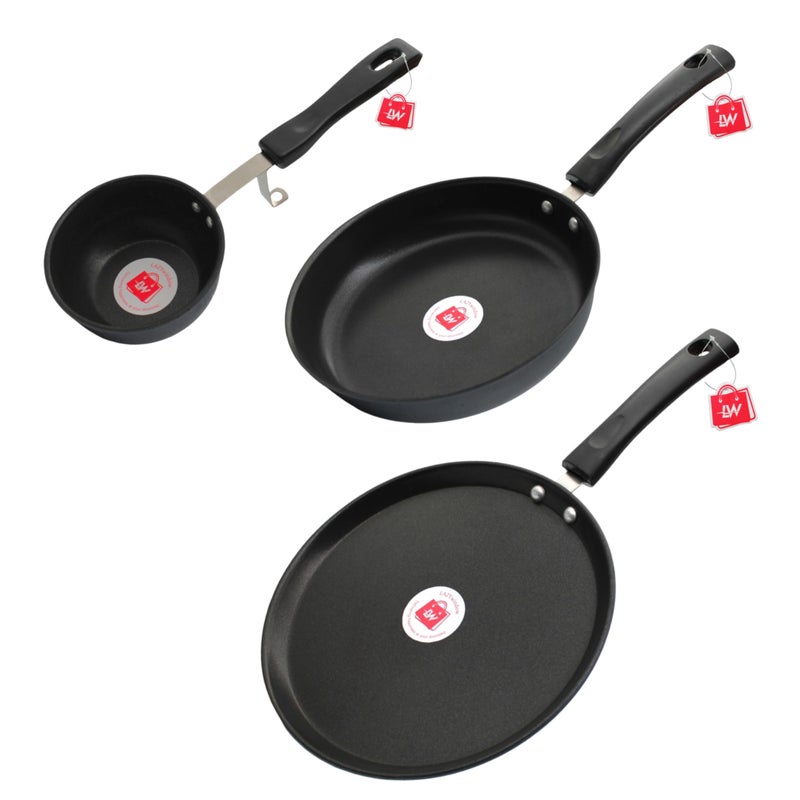 LAZYwindow Nonstick Tadka/Fry Pan and Tawa Combo (Black and Base Grey) - Image 1