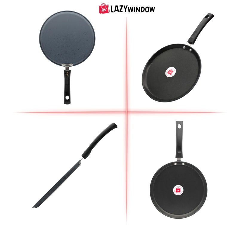 LAZYwindow Nonstick Tadka/Fry Pan and Tawa Combo (Black and Base Grey) - Image 5