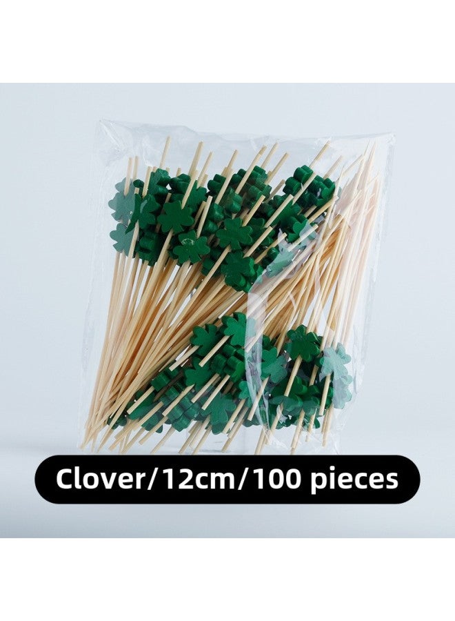 Disposable Fruit Fork Fruit Sticks Bamboo Sticks Flower Sticks Sugar-Coated Berry String Sticks Cocktail Sandwich Sticks Dessert Decoration-Color:100 Ginger Clover  - Image 1