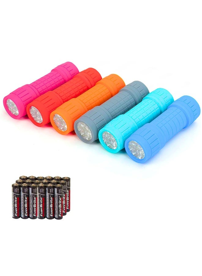مجموعة من 6 مصابيح يدوية صغيرة الحجم مزودة بـ 9 مصابيح LED بألوان متنوعة مع حبل تعليق وبطارية 3AAA متضمنة (لوازم الأعاصير والتخييم)، هدية لعيد الهالوين وعيد الميلاد - Image 1