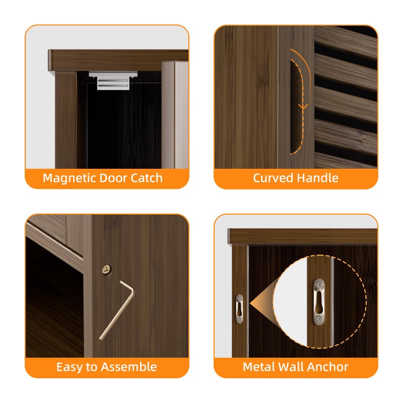 HITNET Medicine Cabinet, Wall Hanging Cabinet with Adjustable Shelf, Bathroom Storage Organizer Over The Toilet with Single Door and Open Bottom Shelf, Walnut - Image 4