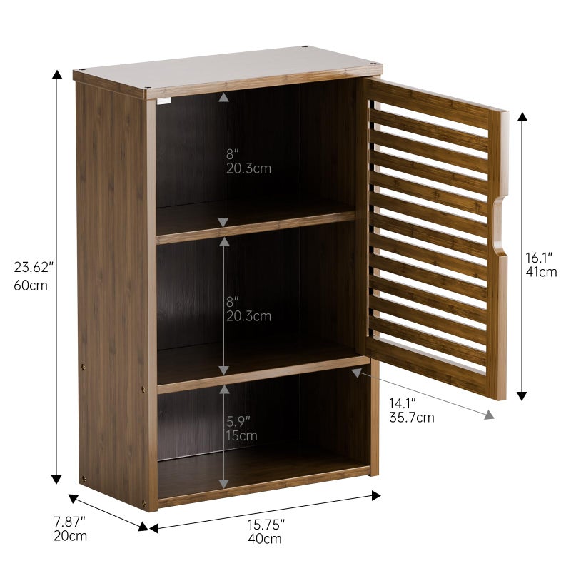 HITNET Medicine Cabinet, Wall Hanging Cabinet with Adjustable Shelf, Bathroom Storage Organizer Over The Toilet with Single Door and Open Bottom Shelf, Walnut - Image 3