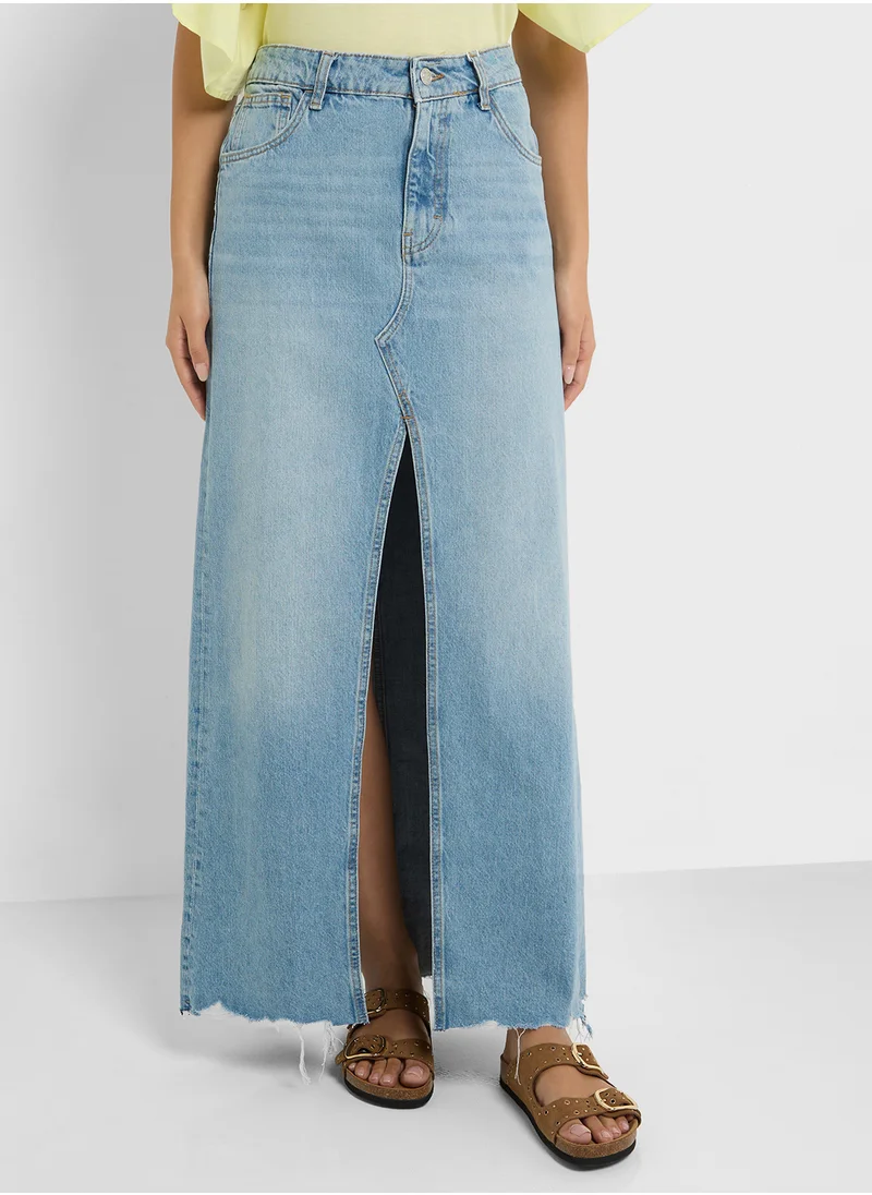 MANGO Denim High Waist Skirt