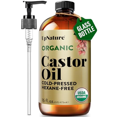 UpNature Organic Castor Oil Cold Pressed Glass Bottle 16oz - 100% Pure USDA Certified, Hexane Free - For Face, Hair & Skin - Image 1