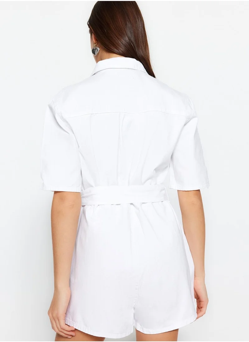 trendyol Belted Button Down Playsuit