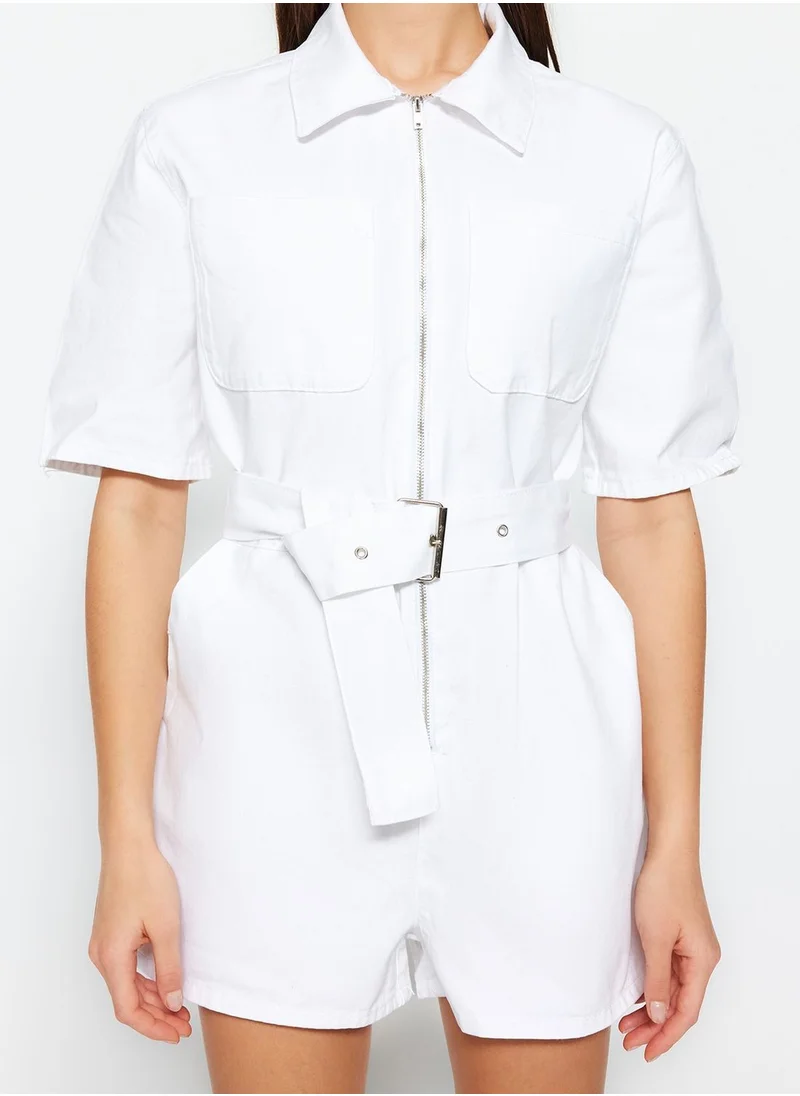 trendyol Belted Button Down Playsuit