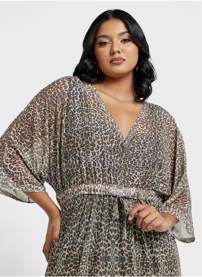 Ginger Plus Leopard Print A Line Pleated Dress