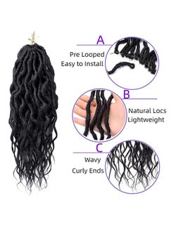 LOSMOEER Faux Locs Crochet Hair 12 Inch 7 Packs Goddess Locs Crochet Hair For Women Soft Locs Pre Looped Crochet Braids With Wavy Curly Ends Boho Locs Synthetic Braids Extensions (#1B)  - Image 3