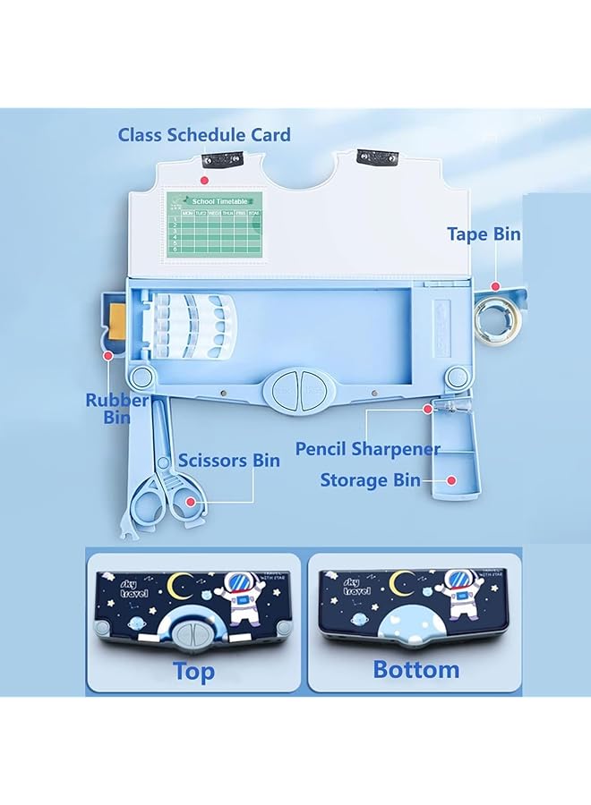 أكس سبرينج حافظة أقلام متعددة الوظائف صناديق أقلام متعددة الوظائف مع أزرار حافظة أقلام بنمط كرتوني للأطفال مجموعة أدوات مكتبية للبنات والأولاد مع مقصورات ومبراة أقلام - Image 5
