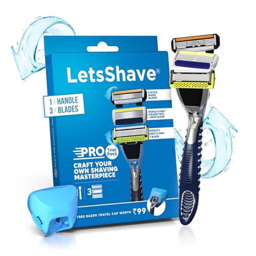 LetsShave Pro Trial Pack Razor For Men with All Our 3 Best Blades + 1 Handle & 1 Razor Cap, Pack of 5, Back Blade for Styling, Craft your Own Shaving Masterpiece, Face & Head Shaving Kit - Image 1