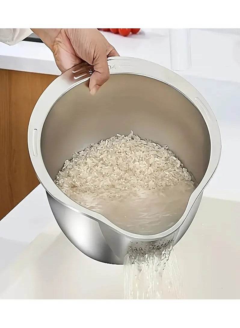بيوينتي مصفاة أرز ستانليس ستيل متعددة الاستخدامات مقاس 27.5 سم لغسيل وتصفية الأرز والخضروات والفواكه - مصفاة مطبخ ، مصفاة رز، مصفاة خضروات، مصفاة فواكه، أدوات مطبخ، غسيل أرز، تصفية أرز، تنظيف خضروات، شطف فو - Image 1