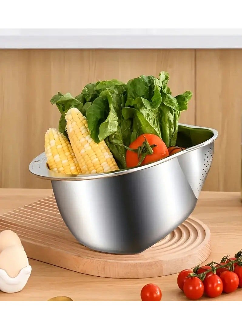 بيوينتي مصفاة أرز ستانليس ستيل متعددة الاستخدامات مقاس 27.5 سم لغسيل وتصفية الأرز والخضروات والفواكه - مصفاة مطبخ ، مصفاة رز، مصفاة خضروات، مصفاة فواكه، أدوات مطبخ، غسيل أرز، تصفية أرز، تنظيف خضروات، شطف فو - Image 5