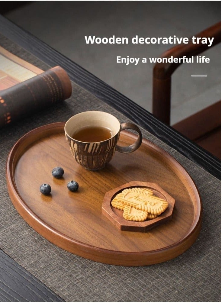 بيتلا صينية تقديم خشبية بيضاوية، صينية قهوة وشاي مزخرفة لتقديم الوجبات الخفيفة وتنظيم الطاولة والديكور، مقاس 29 × 21 × 2.3 سم - Image 3