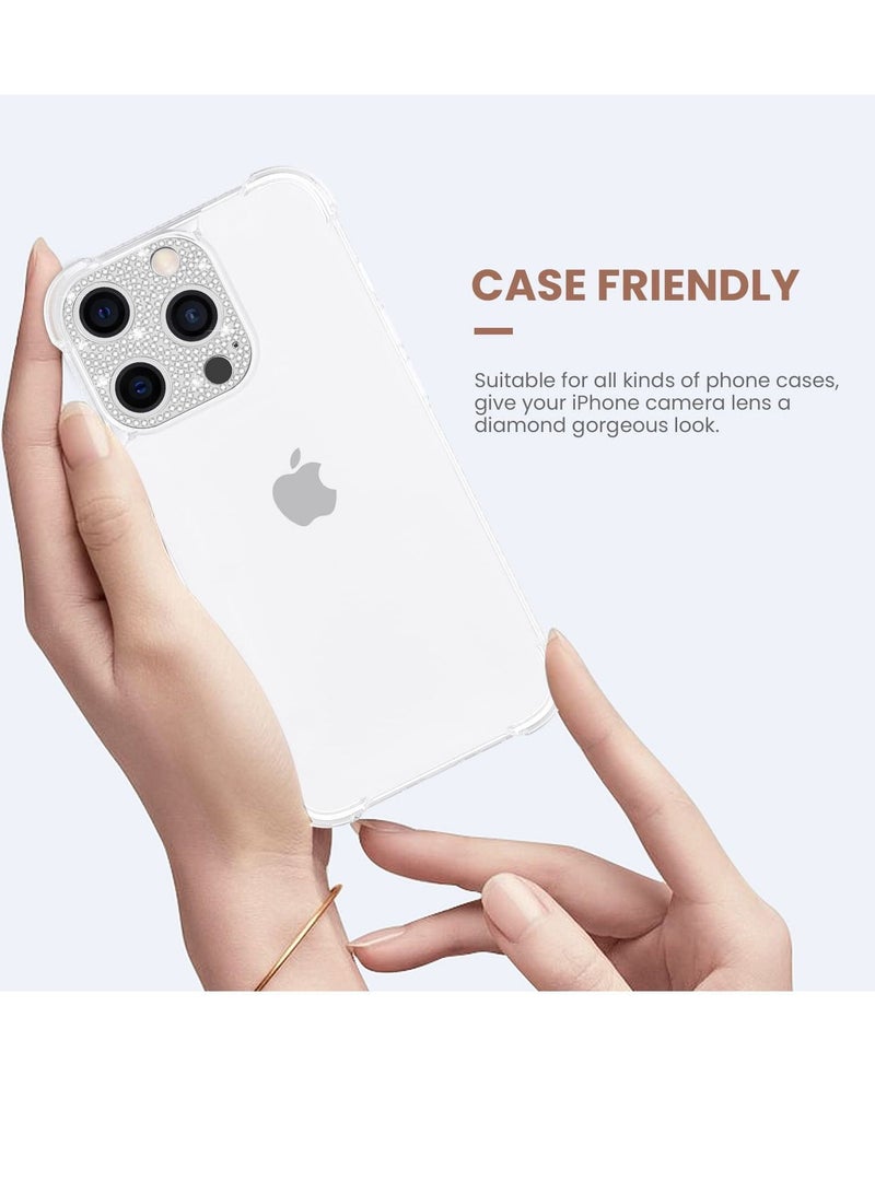 Y&D [2022 NEW] for iPhone 14 Pro Max & Camera Lens Protector Bling [No Glass] Pro Glitter Diamond Metal Cover Phone Accessories Silver+Rose Gold  - Image 2