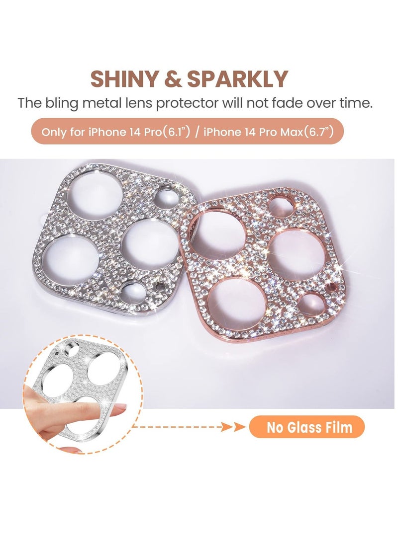 Y&D [2022 NEW] for iPhone 14 Pro Max & Camera Lens Protector Bling [No Glass] Pro Glitter Diamond Metal Cover Phone Accessories Silver+Rose Gold  - Image 5