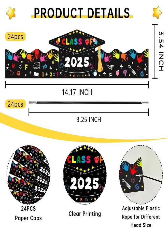 JUESMOS Kids Preschool Graduation Caps 24 PCS Paper Hats for Kids Adjustable Kindergarten Graduation Cap Pre-K Grad Headbands Class of 2025 Preschool Kindergarten Party Decorations Gifts Black - Image 4