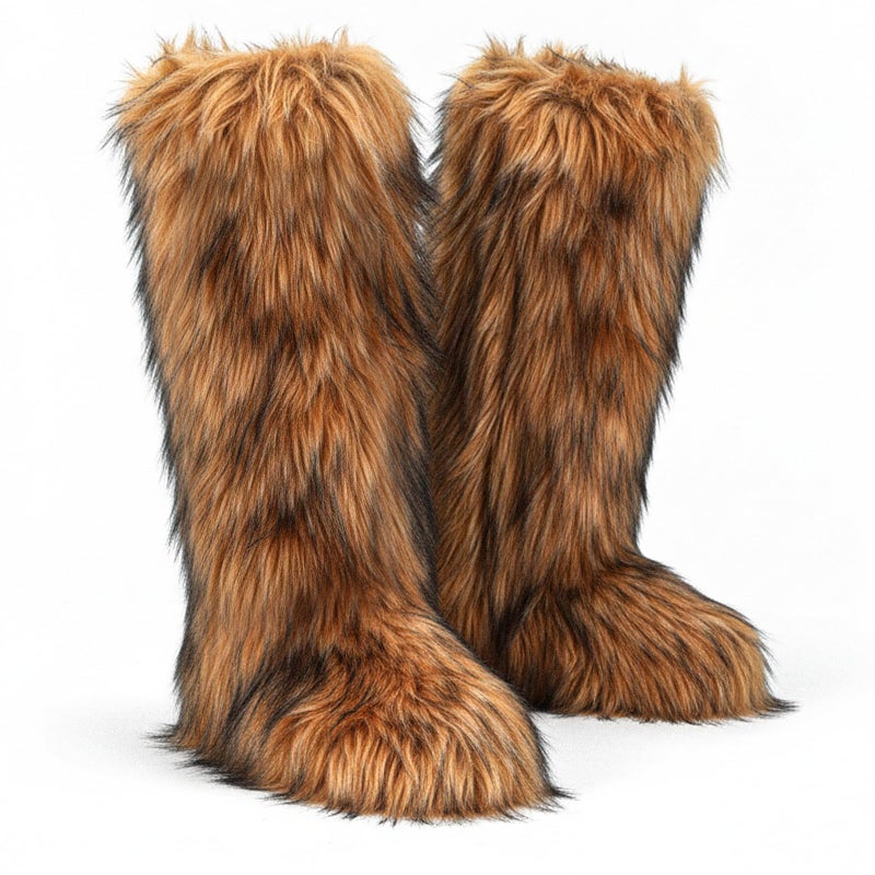 CEPEPRIN Women's Faux Fur Boots Knee-High Furry Snow Boots Fluffy Warm Winter Boots - Image 1