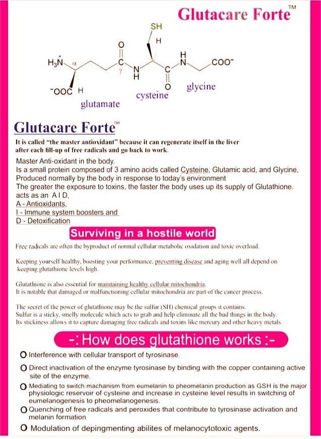 GLUTACARE FORTE Reduced Glutathione 1000 mg with Vitamin C for Glowing Skin | 30 Tablets | Antioxidant Supplement - Image 5