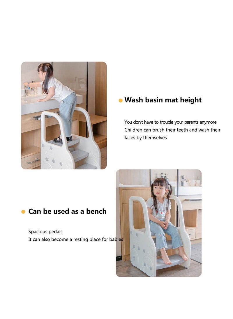 Arabest - Foldable Toddler Step Stool for Bathroom Sink, Adjustable 3 Step Stool for Kids Toilet Potty Training Stool with Handles, Child Kitchen Counter Stool Helper, Plastic Ladder for Toddlers - Image 1