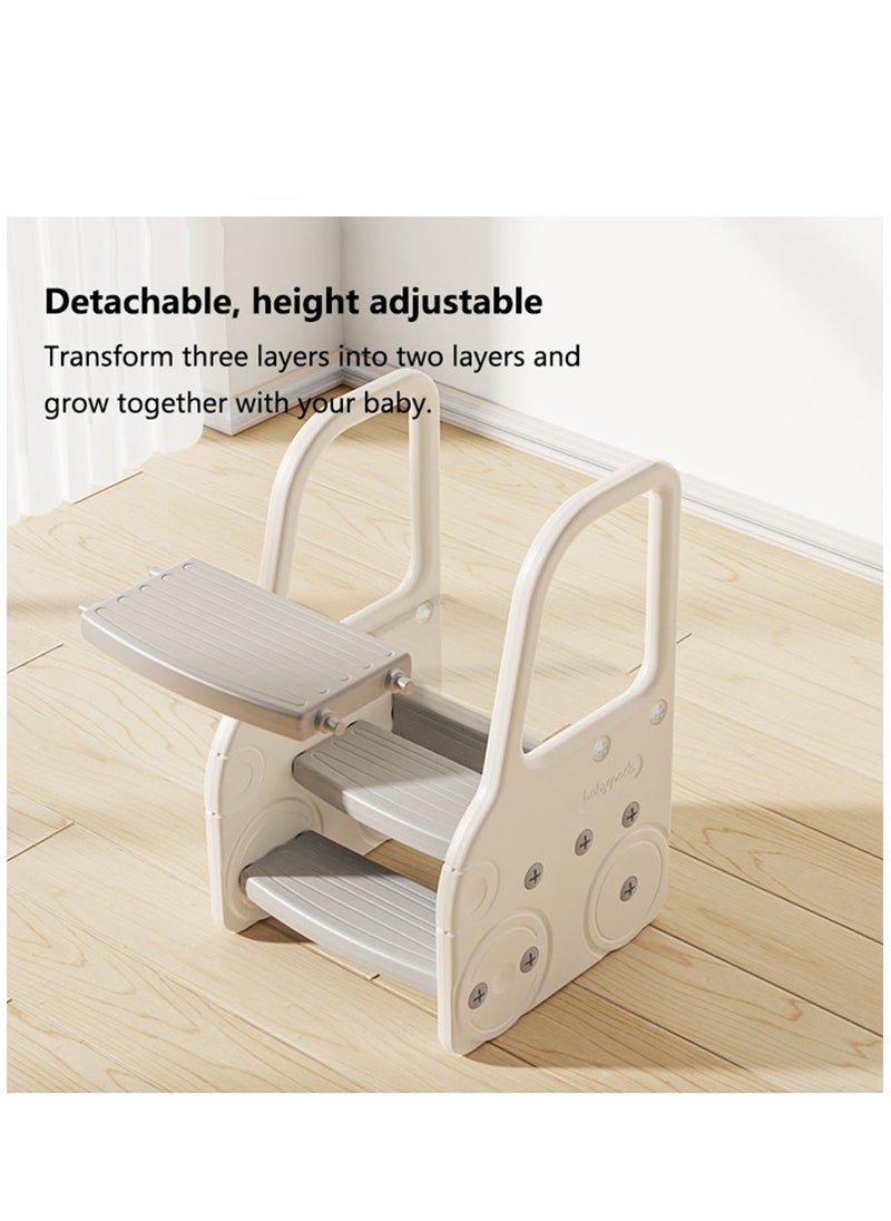 Arabest - Foldable Toddler Step Stool for Bathroom Sink, Adjustable 3 Step Stool for Kids Toilet Potty Training Stool with Handles, Child Kitchen Counter Stool Helper, Plastic Ladder for Toddlers - Image 1