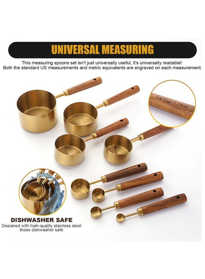 SHIKORI Gold Measuring Cups and Spoons Set, 8 Piece Premium Stainless Steel Measuring Cups with Wood Handles for Baking Supplies in the Kitchen (Gold) - Image 4