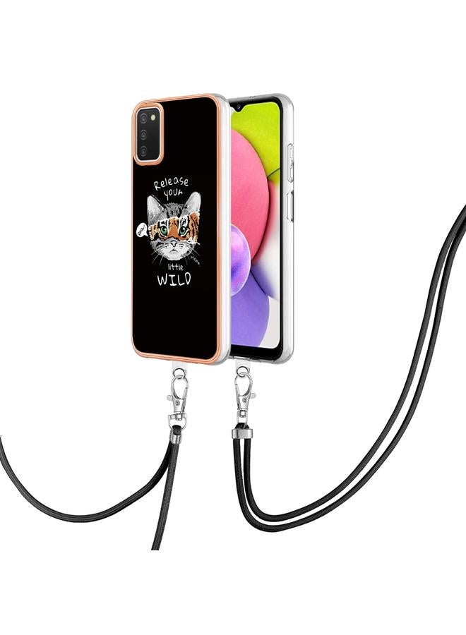 S-TOP Case For Samsung Galaxy A03s US Version Electroplating Dual-side IMD Phone Case with Lanyard - Image 1