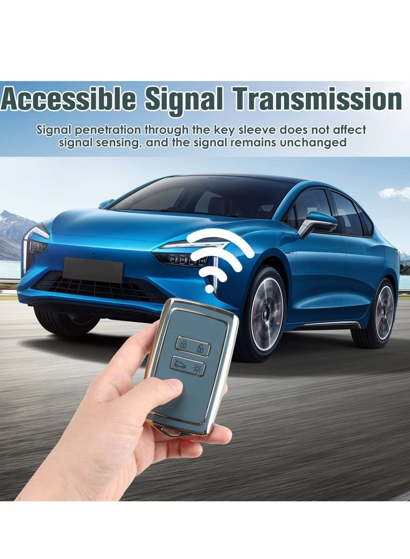 KASTWAVE TPU Cover for Shell Renault 4 Buttons Car Key Fob, Keyless Smart Card Case Card Case Holder Fit to to Clio/Megane/Kadjar/Captur/Dacia Duster, Car Key TPU Protector Replacement, Golden Edge Blue - Image 2