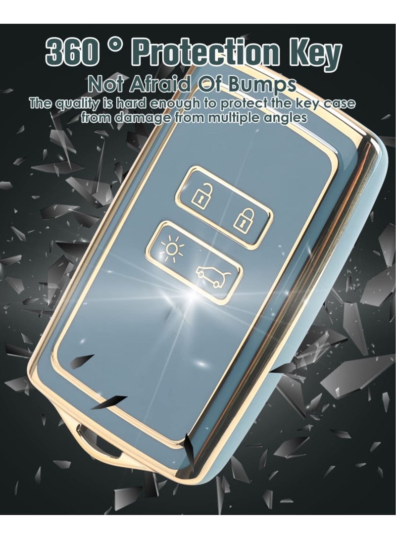 KASTWAVE TPU Cover for Shell Renault 4 Buttons Car Key Fob, Keyless Smart Card Case Card Case Holder Fit to to Clio/Megane/Kadjar/Captur/Dacia Duster, Car Key TPU Protector Replacement, Golden Edge Blue - Image 3