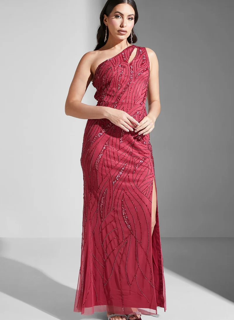 Adrianna Papell Beaded One Shoulder Gown