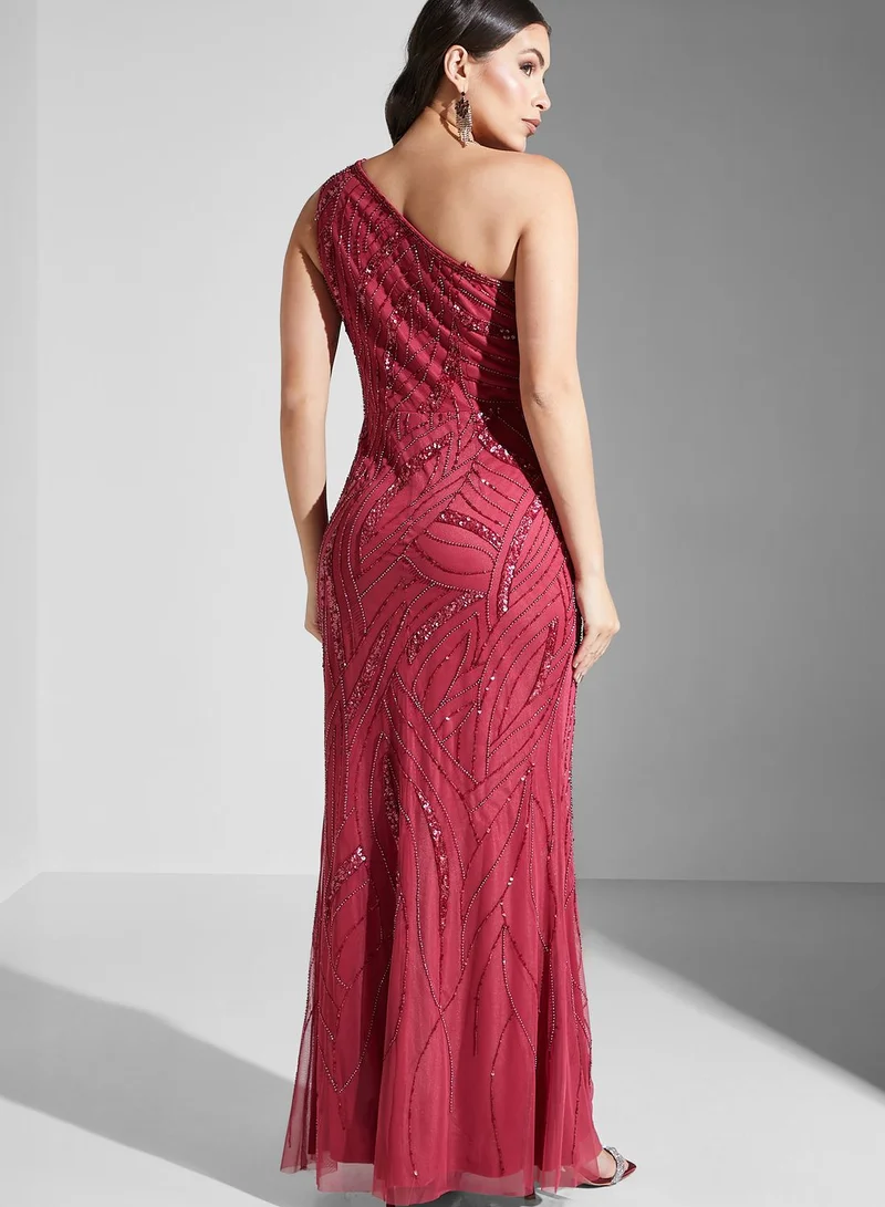 Adrianna Papell Beaded One Shoulder Gown
