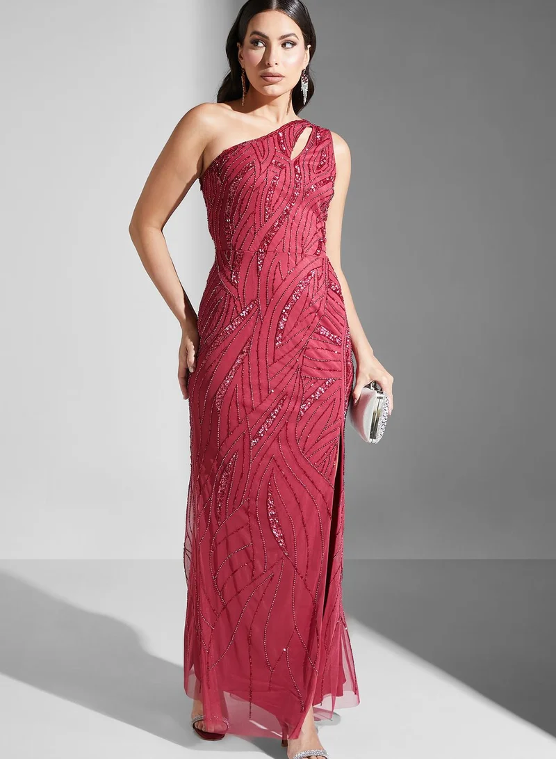 Adrianna Papell Beaded One Shoulder Gown
