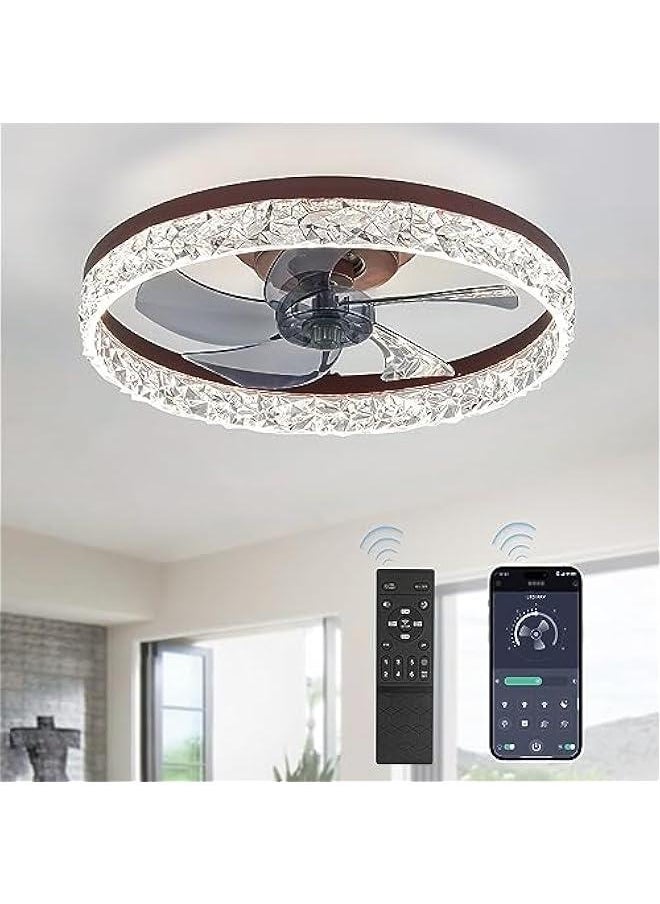 Arabest - Modern Brown Ceiling Fan with Lights, Remote Control, Dimmable, Low Profile, Flush Mount, Color Temperature Changing, 6 Speeds. - Image 1