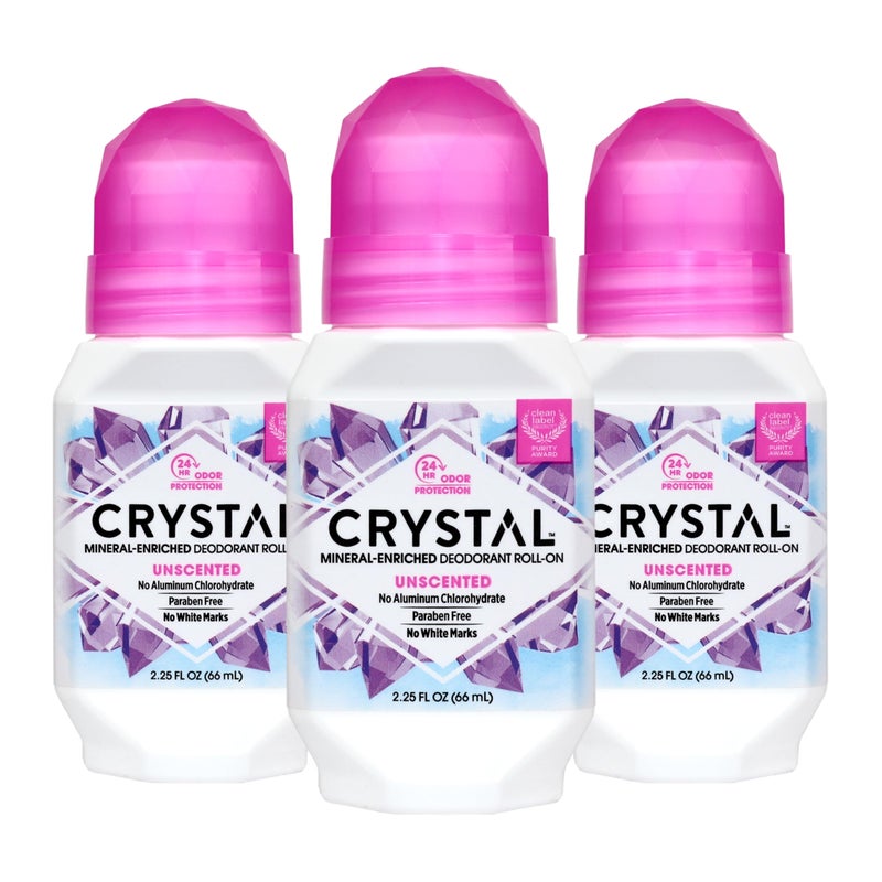 CRYSTAL ESSENCE كريستال مزيل العرق - مزيل عرق معدني رول أون نباتي للنساء والرجال، بدون رائحة - 2.25 fl. oz. (3 عبوة) (قد يختلف التغليف) - Image 1