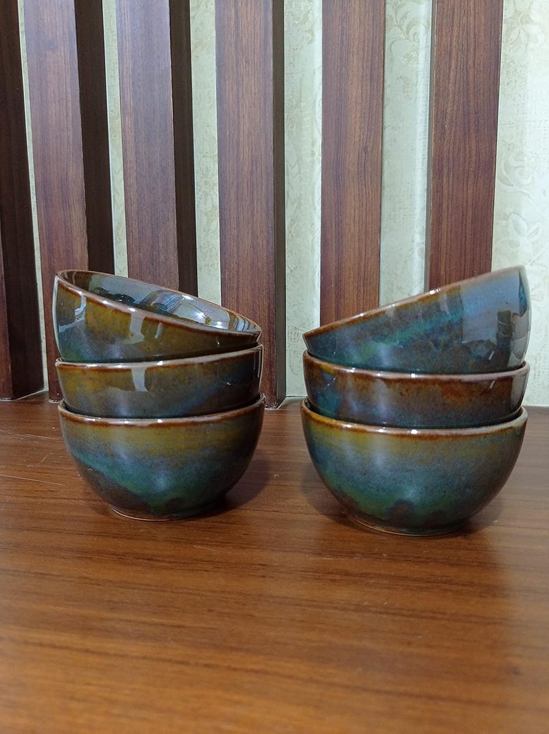 Caffeine Ceramic Handmade Multicolour Studio katori Bowl Set of 6 - Image 1