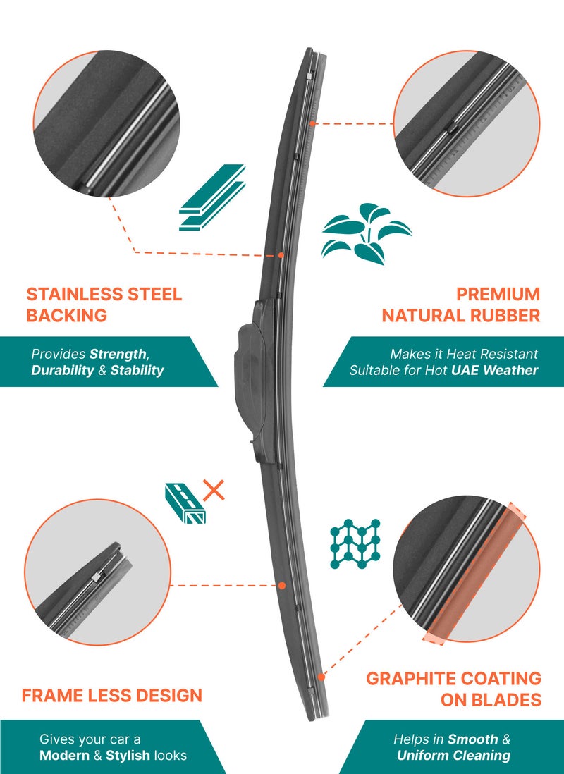 Wiperex WiperEx Wiper Blades for Toyota REIZ 2011 2012 2013 2014 2015 2016 24" + 16" All Weather, Uniform Wiping, Premium Rubber, Perfect Fit, Silent, Reduced Wind Lift, No Marks (Set of 2)  - Image 4