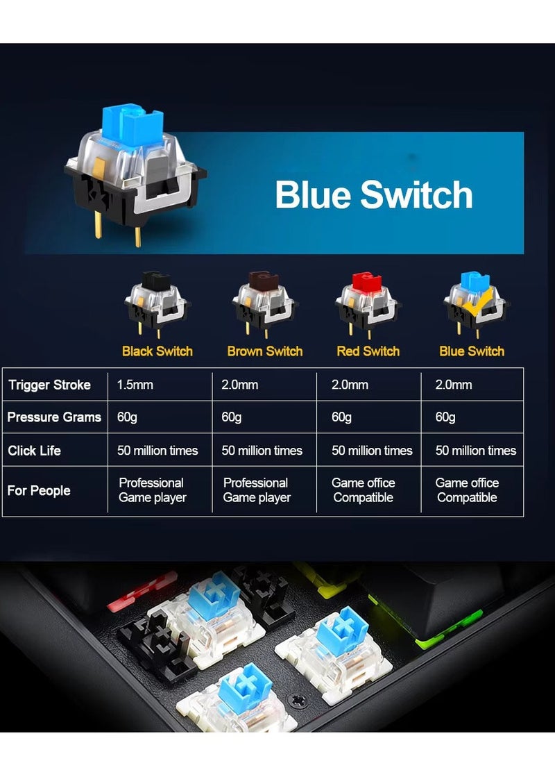 Generic - Tri-mode Wireless Gaming Mechanical Keyboard - 3 Mode Connection ( BT 3 Devices / 2.4G Wireless / Wired ) TKL Keyboard -Hot Swap Blue Switches - Single Blue LED Backligh - Built in battery  2500mAh - Removable Type-C cable -  PBT Keycap 87 EN Keys layout | Black - Image 1