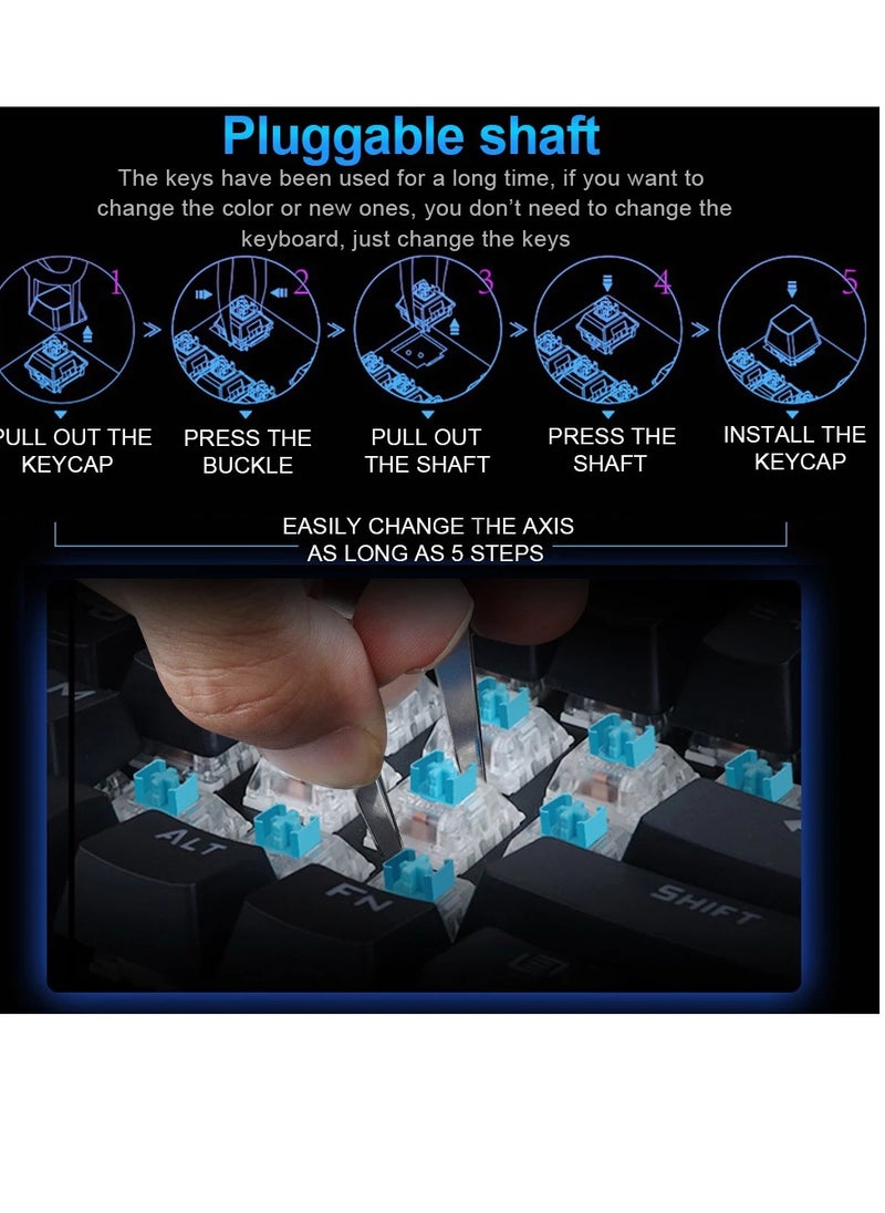 Generic - Tri-mode Wireless Gaming Mechanical Keyboard - 3 Mode Connection ( BT 3 Devices / 2.4G Wireless / Wired ) TKL Keyboard -Hot Swap Blue Switches - Single Blue LED Backligh - Built in battery  2500mAh - Removable Type-C cable -  PBT Keycap 87 EN Keys layout | Black - Image 1