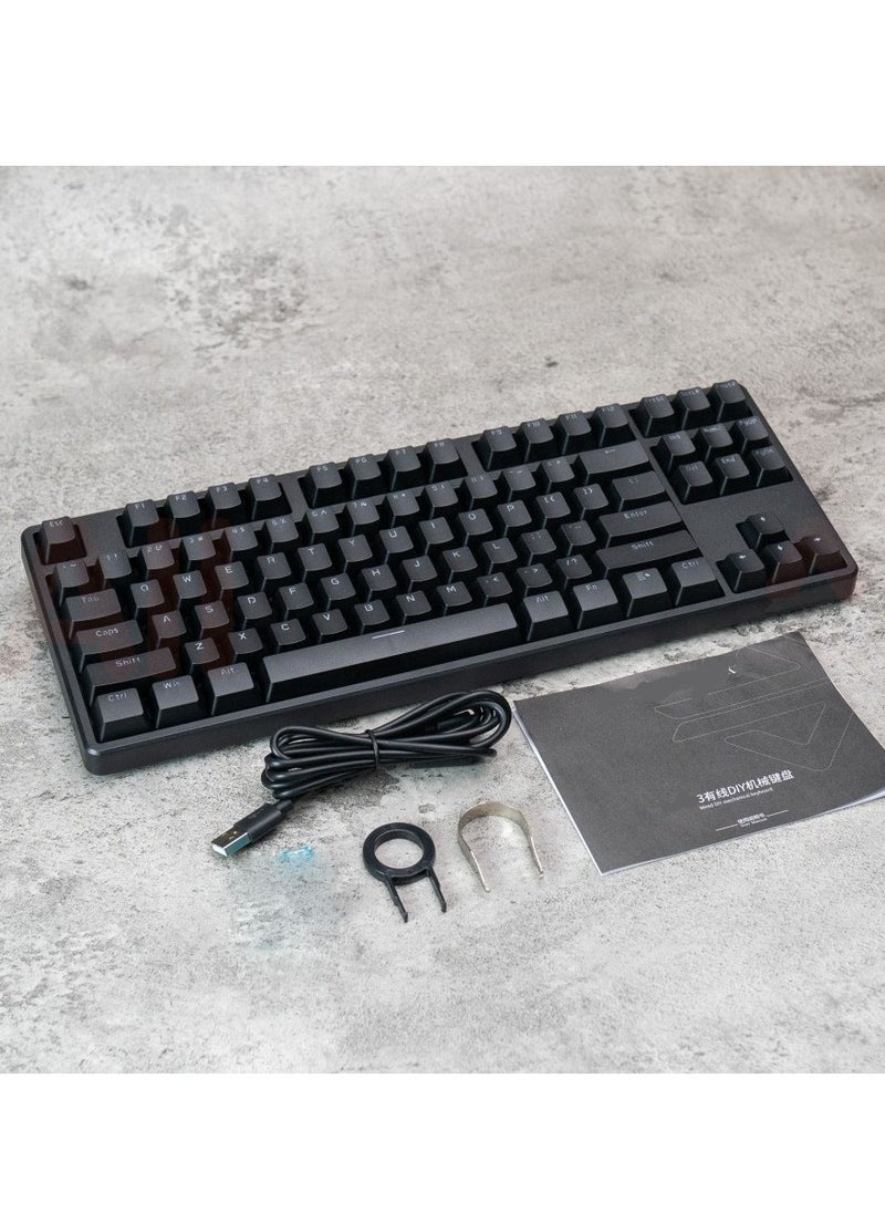 Generic - Tri-mode Wireless Gaming Mechanical Keyboard - 3 Mode Connection ( BT 3 Devices / 2.4G Wireless / Wired ) TKL Keyboard -Hot Swap Blue Switches - Single Blue LED Backligh - Built in battery  2500mAh - Removable Type-C cable -  PBT Keycap 87 EN Keys layout | Black - Image 1