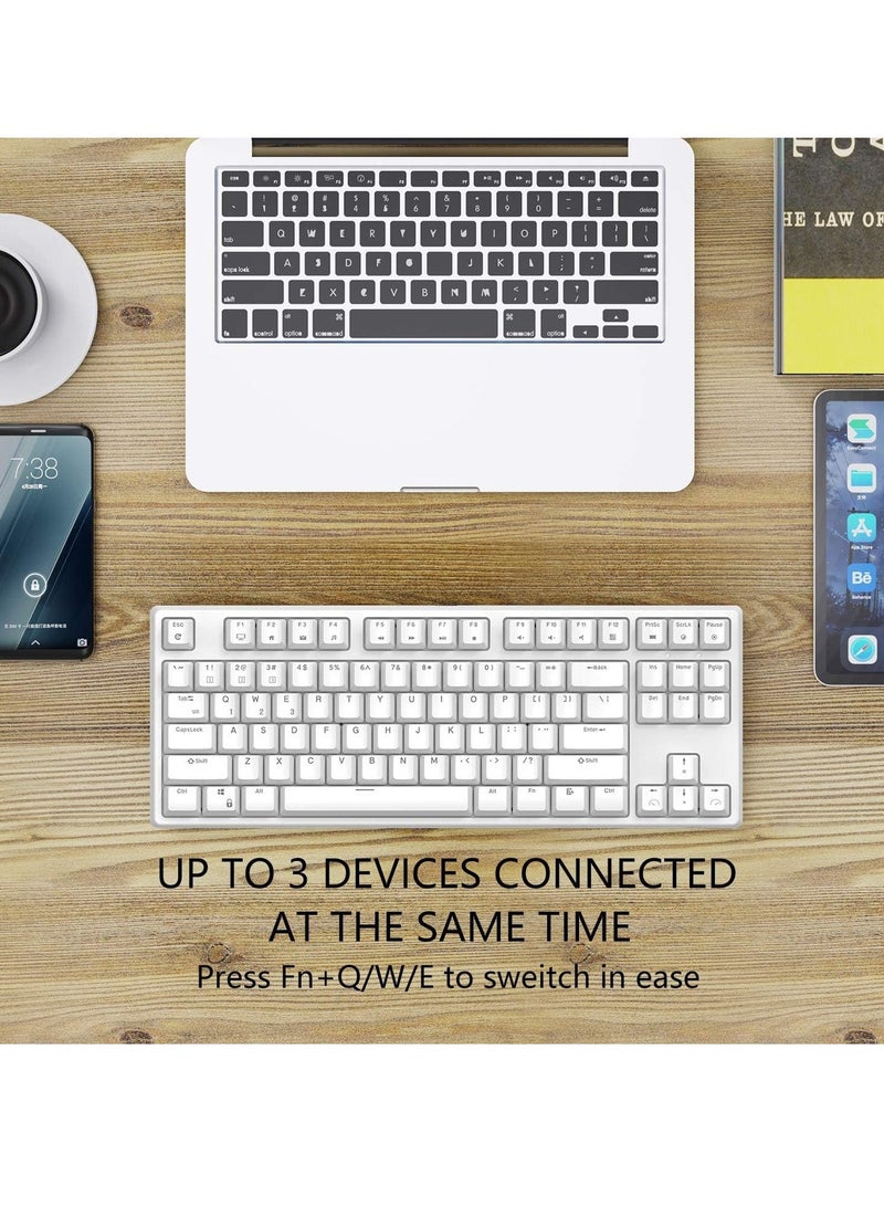 Tri-mode Wireless Gaming Mechanical Keyboard - 3 Mode Connection ( BT 3 Devices / 2.4G Wireless / Wired ) TKL Keyboard -Hot Swap Brown Switches - Single Blue LED Backligh - Built in battery  2500mAh - Removable Type-C cable -  PBT Keycap 87 EN Keys layout | Black - Image 2